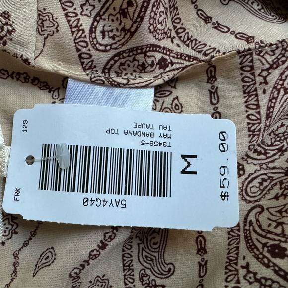 French Kiss “May” Bandana Top Brown/Beige Sz. M - Picture 3 of 4